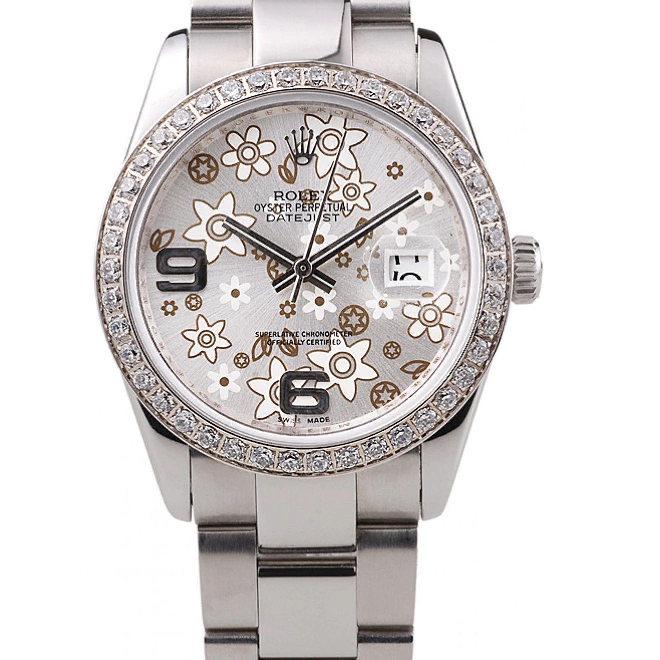 Plated Dial Stainless Rolex Flowers rl305 Diamond Datejust Silver Steel 0605